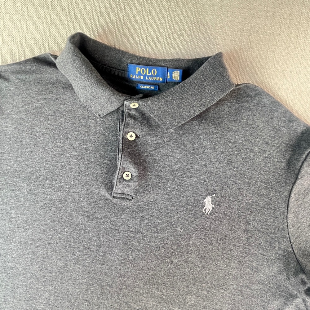 Polo Ralph Lauren Polo Shirt Mens Large Gray Classic Fit Jersey Short Sleeve